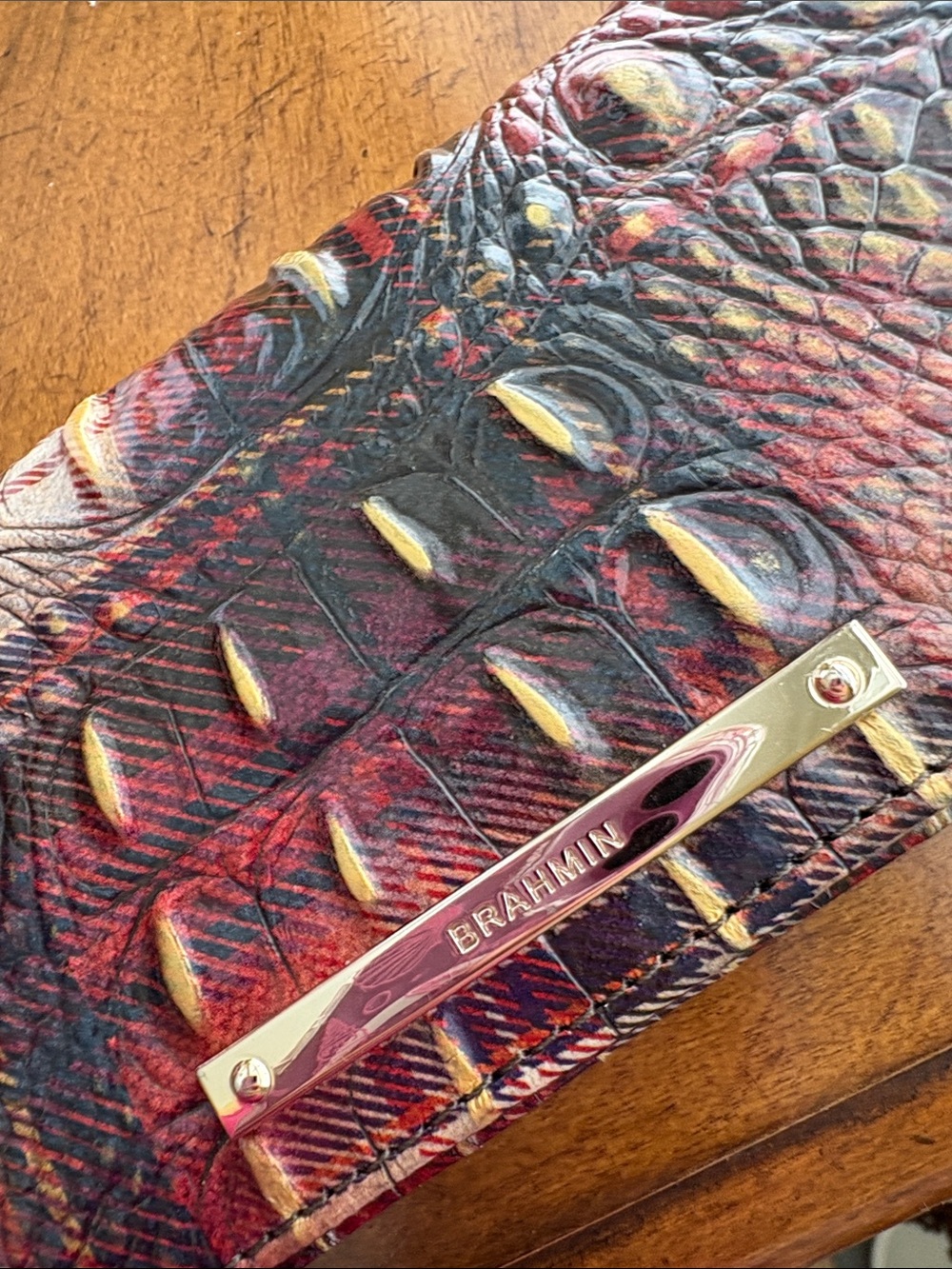 Brahmin Ady Wallet Flannel Melbourne Plaid Croc Embossed Leather Bifold - Picture 7 of 16